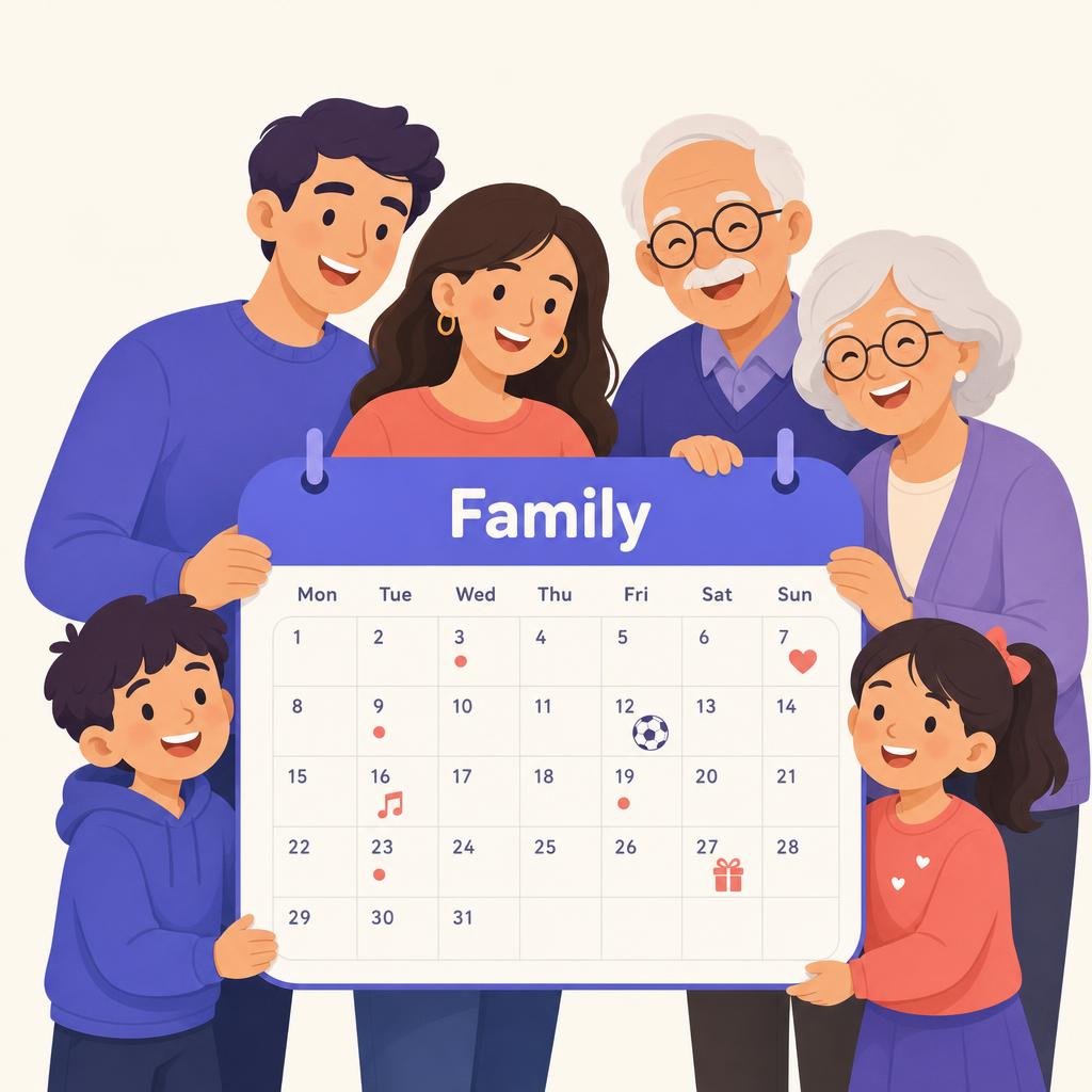 A multi-generational family sharing one calendar